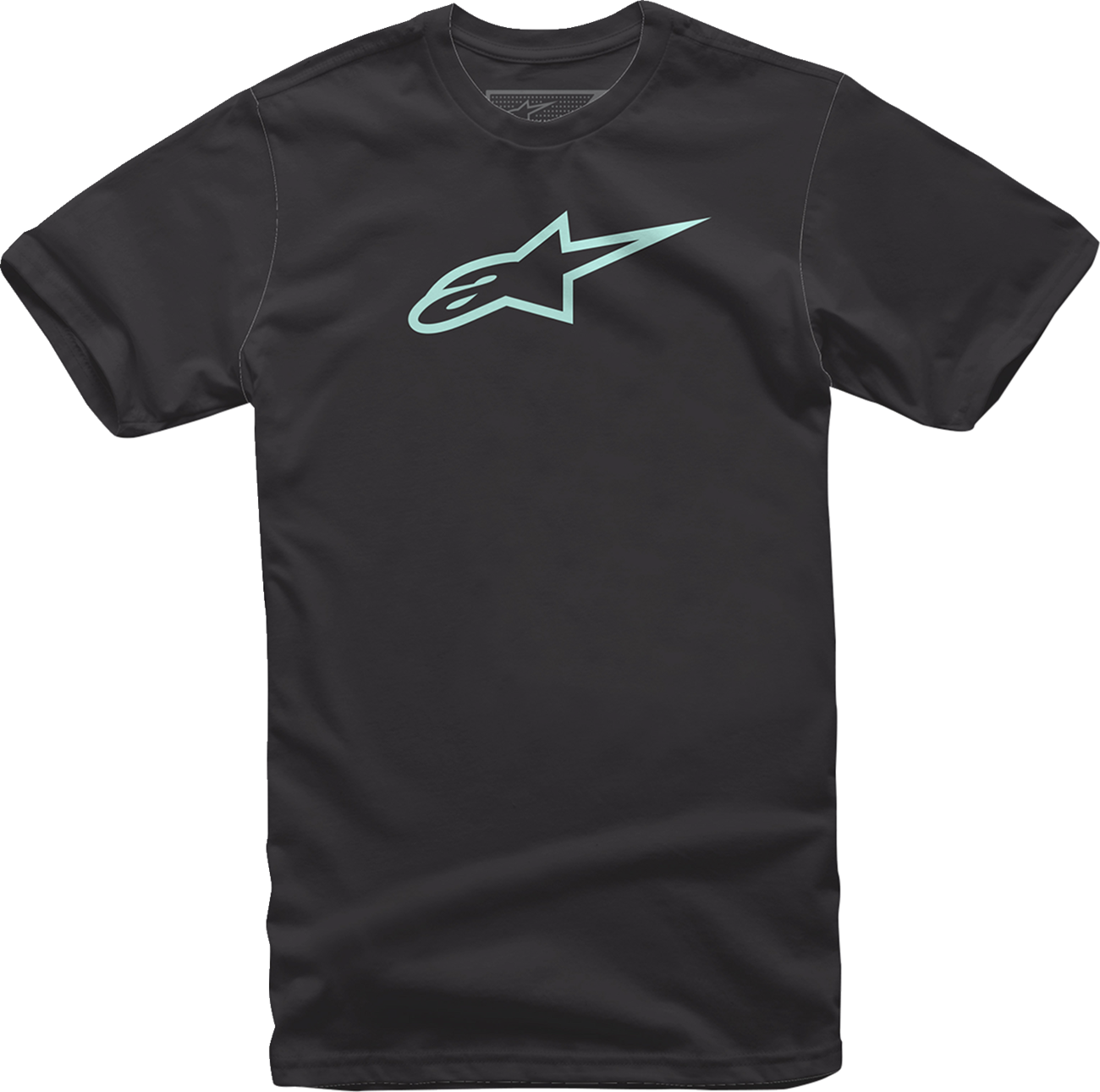 Black and mint Alpinstars Ageless T-Shirt in large size, featuring a stylish graphic design, displayed flat on a white background.