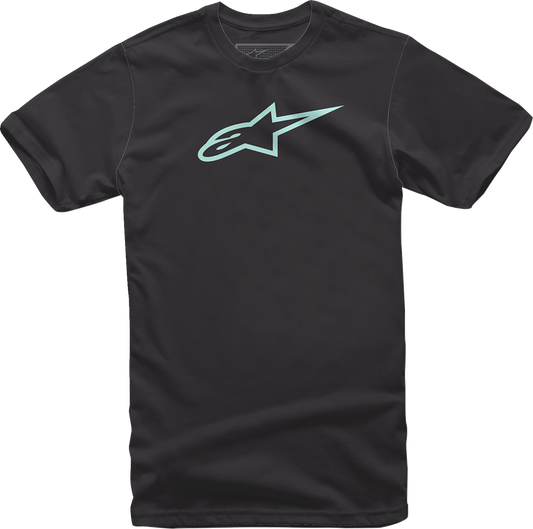 Black and mint Alpinstars Ageless T-Shirt in large size, featuring a stylish graphic design, displayed flat on a white background.