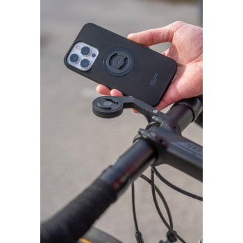 Black SP CONNECT handlebar phone mount for bikes or motorcycles, compatible with Bill's Exhausts models.