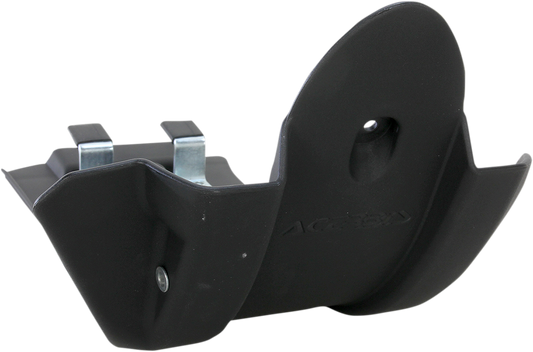 Black ACERBIS MX skid plate for motorcycle, showing durable metal body with mounting points, designed for off-road protection.