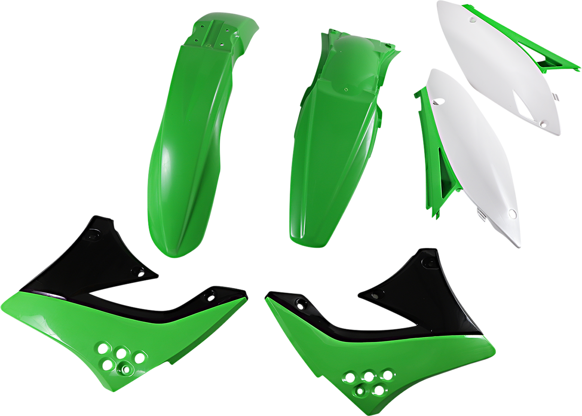 Acerbis OEM standard replacement body kit for motorcycles, featuring various body panels and components in black.