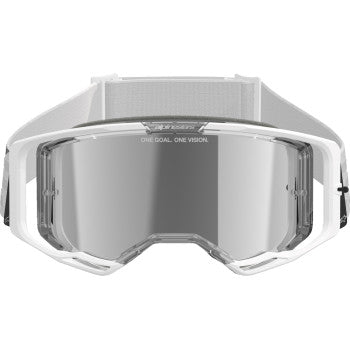 Alpinestars Vision 8 Goggle in Corp White with Silver Mirror lenses, featuring a sleek design and adjustable strap.