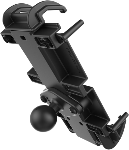 RAM MOUNTS XL Phone Holder by Bill's Exhausts, quick grip engine mount with ball joint, shown attached to vehicle engine.