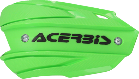 A pair of ACERBIS Endurance X green and black motocross handshields with durable body protection, designed for off-road riding.