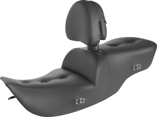 Black SADDLEMEN Pillow Top Roadsofa heated seat with backrest, designed for comfort and support.