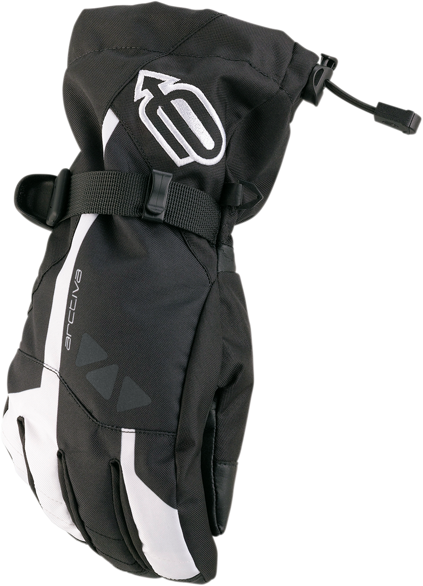ARCTIVA Women's Pivot Gloves in black and white, size XL, featuring padded palms and adjustable wrist straps for outdoor activities.