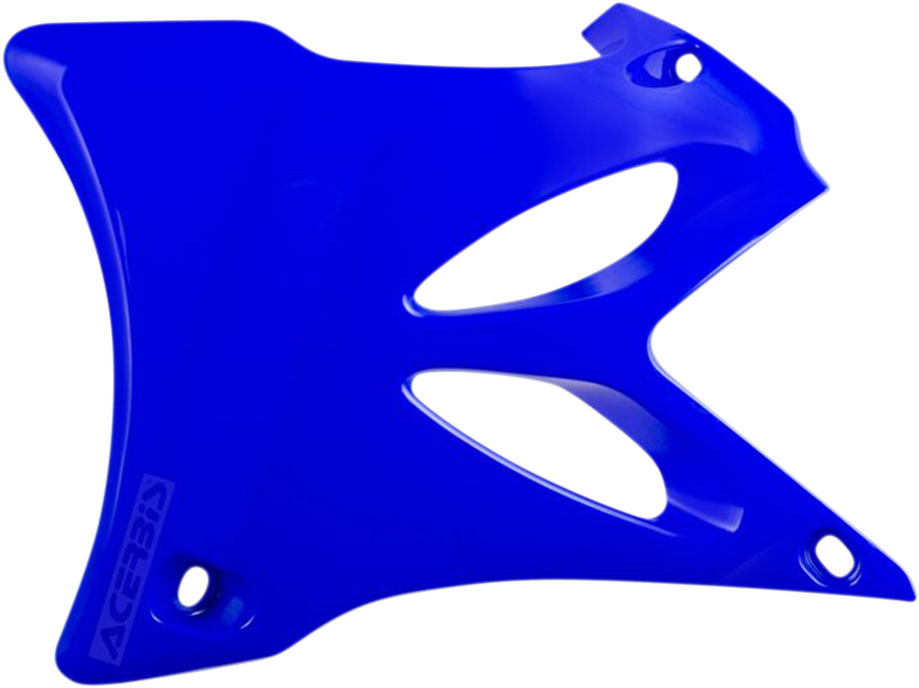 Blue Acerbis radiator shrouds for motorcycle body, designed by Bill's Exhausts, with detailed vents and aerodynamic shape.