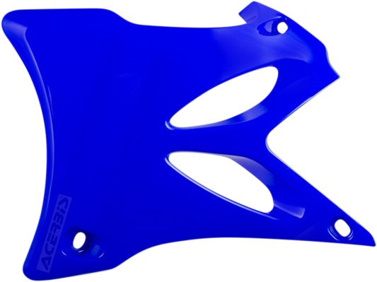 Blue Acerbis radiator shrouds for motorcycle body, designed by Bill's Exhausts, with detailed vents and aerodynamic shape.