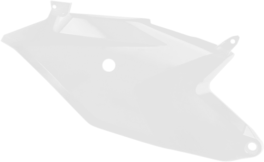 Acerbis white side panels for motorcycle body, featuring sleek design and brand logo, compatible with various off-road bikes.