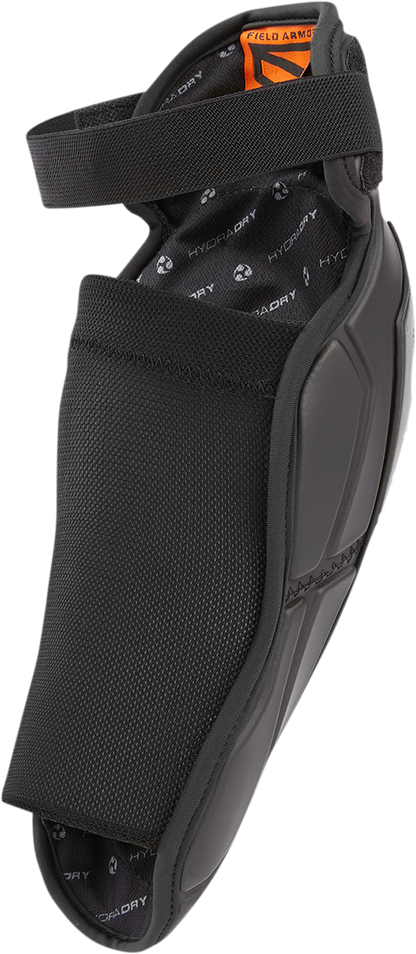 Black ICON Field Armor 3™ Elbows in S/M size, protective motorcycle armor with reinforced padding and rugged design.