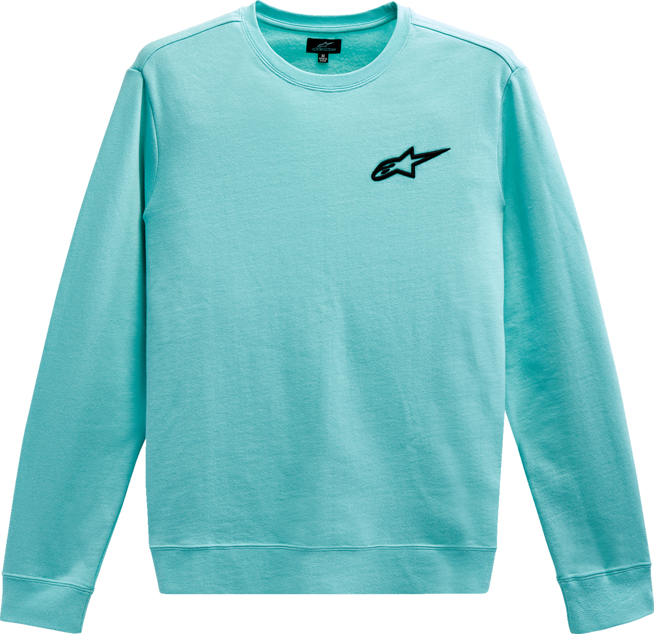 Alpinestars Ageless Crew Fleece in aqua color, large size, featuring protective gear design, displayed on a plain background.