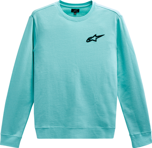 Alpinestars Ageless Crew Fleece in aqua color, large size, featuring protective gear design, displayed on a plain background.