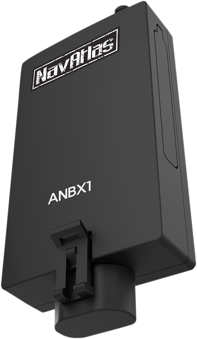 Bill's Exhausts NAVATLAS Black Box Navigation Module ANBX1 installed in an engine compartment, showcasing the compact black electronic device.