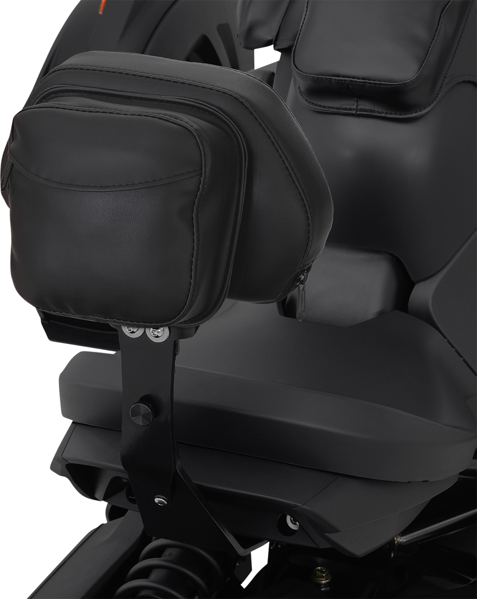 Black Show Chrome quick-detach backrest for Ryker 2019-2021 engine, compatible with Bill's Exhausts.
