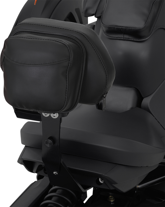 Black Show Chrome quick-detach backrest for Ryker 2019-2021 engine, compatible with Bill's Exhausts.