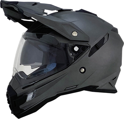Frost gray AFX FX-41DS motorcycle helmet in small size, featuring aerodynamic design and clear visor for rider safety.