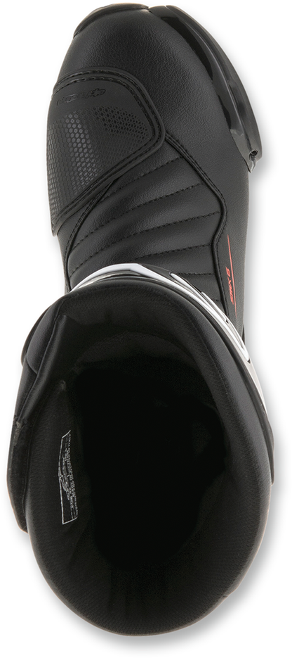 Alpinestars SMX-6 v2 Drystar® motorcycle boots in black and red, US 9 / EU 43, showing the sturdy design and protective features.