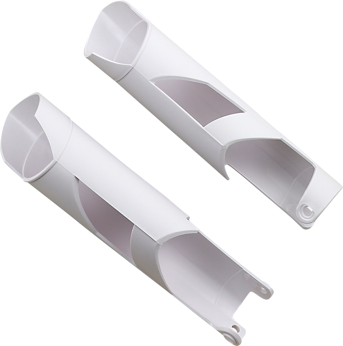 White Acerbis lower fork covers for inverted forks on 2015 KTM SX, SXF, XC motorcycles, designed for improved fork protection.