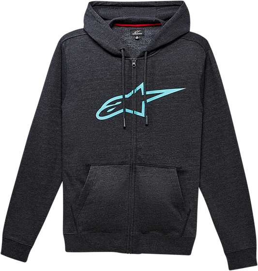 Alpinestars Ageless 2 Zip Hoodie in charcoal and turquoise, 2XL, featuring front zipper and ribbed cuffs.