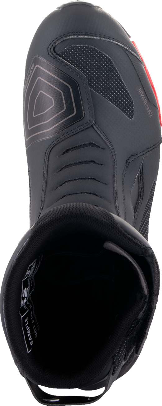 Alpinestars RT-7 Drystar® motorcycle boots in black and red, US 7.5, EU 40, with protective design and secure fastening.