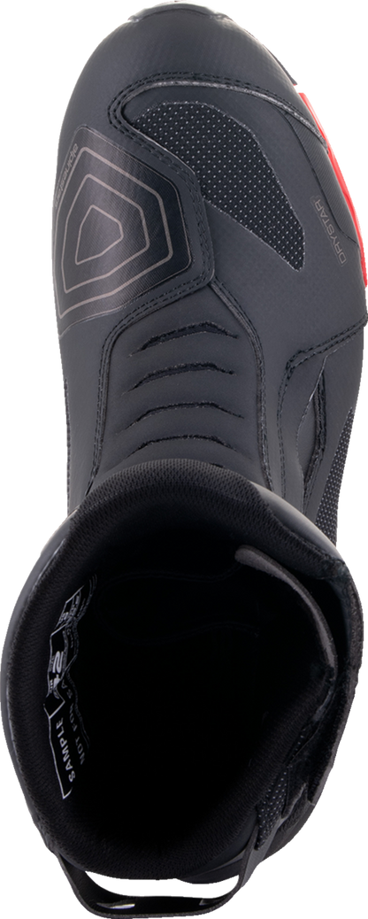Alpinestars RT-7 Drystar® motorcycle boots in black and red, US 7.5, EU 40, with protective design and secure fastening.