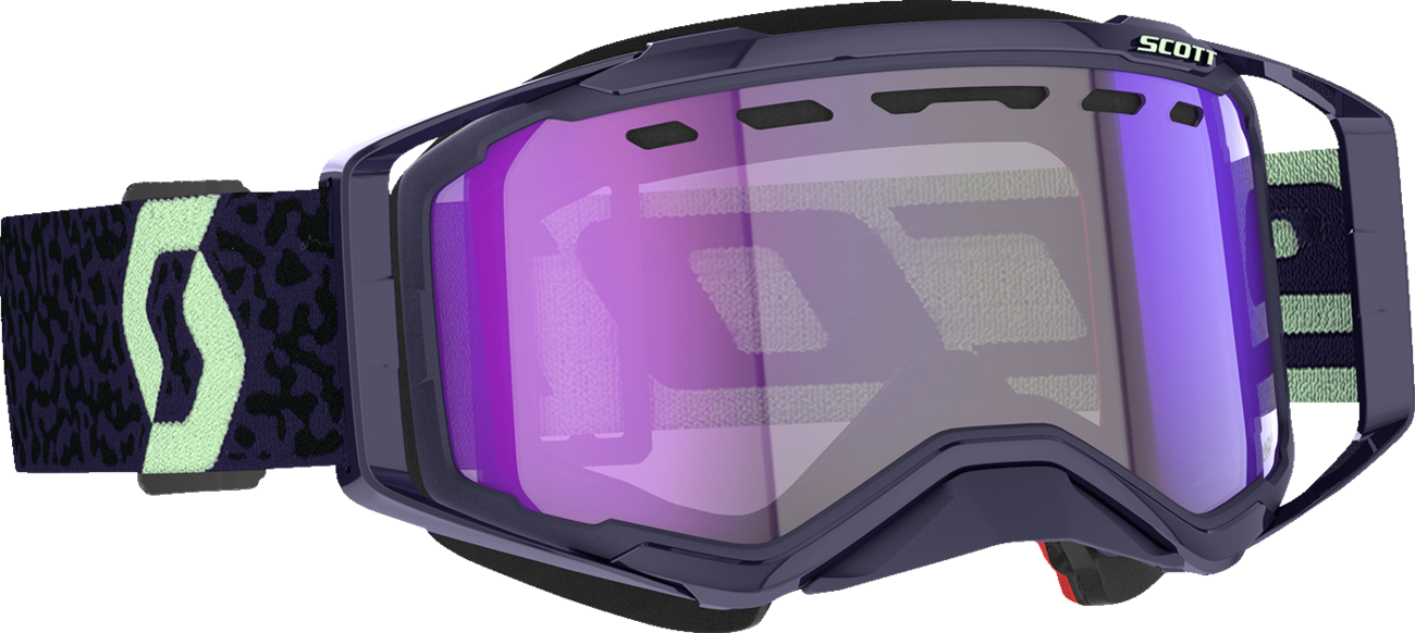 Scott Prospect Snow Cross Goggle in dark purple and mint with light-sensitive blue chrome lens, designed for winter sports.