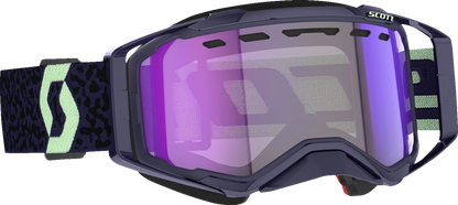 Scott Prospect Snow Cross Goggle in dark purple and mint with light-sensitive blue chrome lens, designed for winter sports.