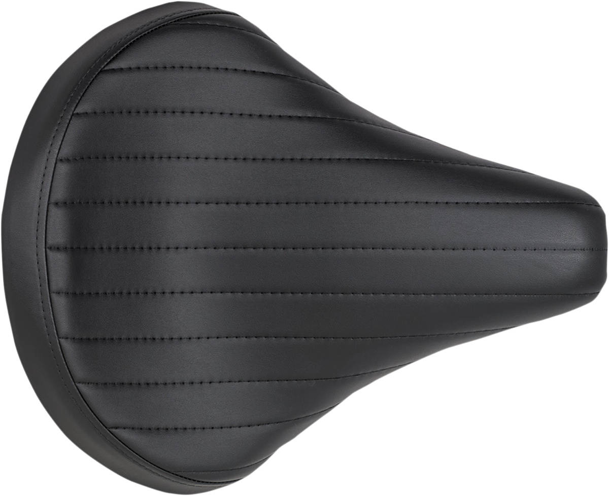 Biltwell Solo 2 motorcycle seat in black with tuck and roll design, featuring a sleek, vintage style for custom bikes.