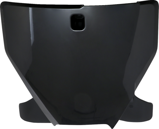 Black Acerbis front number plate for motorcycle, showing smooth matte finish and mounting holes, designed for durable body protection.