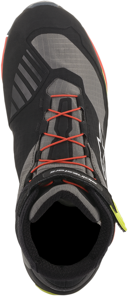 Alpinestars CR-X Drystar® motorcycle shoes in black, red, and yellow fluorescent, US 10.5, with reinforced toe and ankle protection