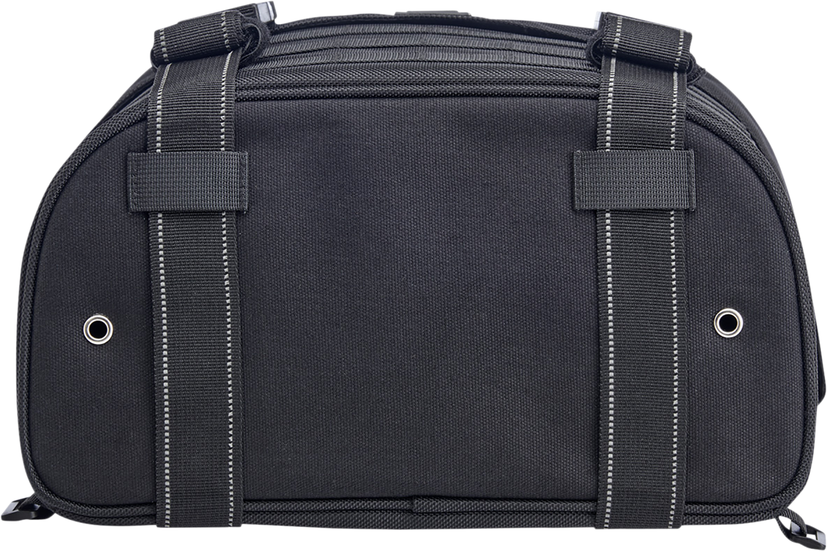 Black Biltwell Exfil-18 Saddlebags on motorcycle, featuring durable leather construction and classic design.