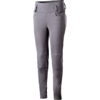 Gray Alpinestars Stella Banshee motorcycle riding pants, medium size, with protective panels and stylish design.
