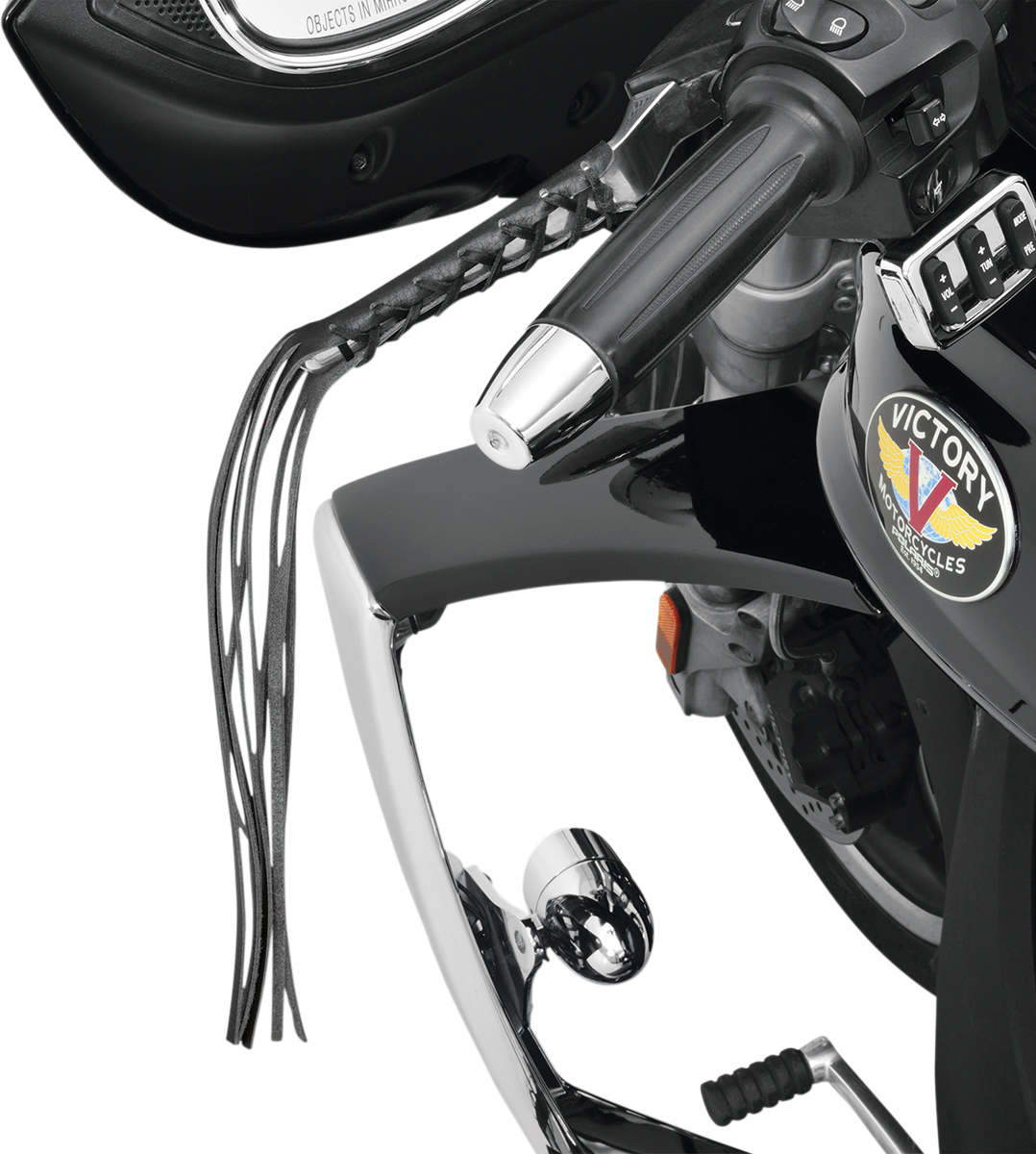 Chrome lever laces for engine ignition switch, leather construction, by Bill's Exhausts, with detailed metal and leather features.