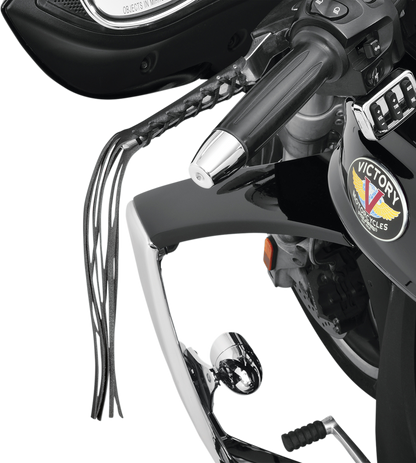 Chrome lever laces for engine ignition switch, leather construction, by Bill's Exhausts, with detailed metal and leather features.