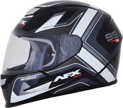 Bill's Exhausts AFX FX-99 recurve motorcycle helmet in black and white, XL size, with aerodynamic design and secure chin strap.