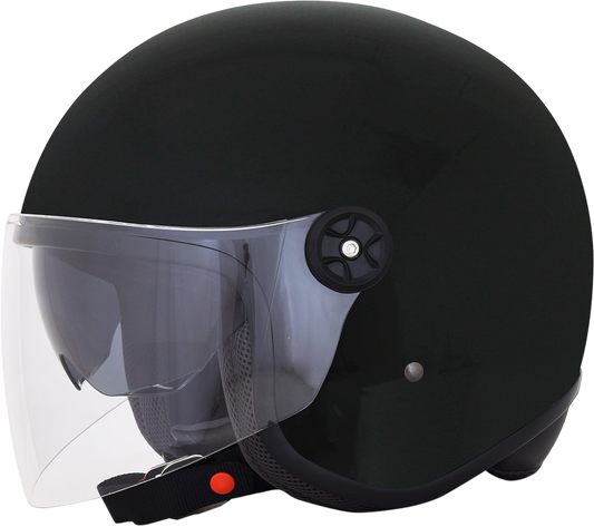 Gloss black AFX FX-143 helmet in large size with clear visor, showcasing a sleek motorcycle helmet by Bill's Exhausts.