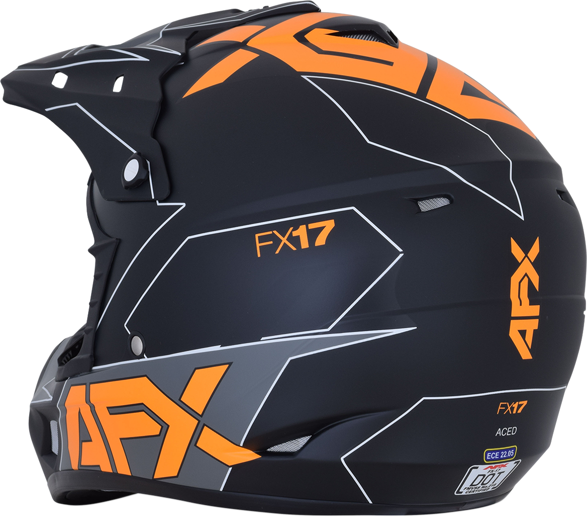 AFX FX-17 helmet in matte black and orange with small size, featuring a sleek motorcycle helmet design by Bill's Exhausts.