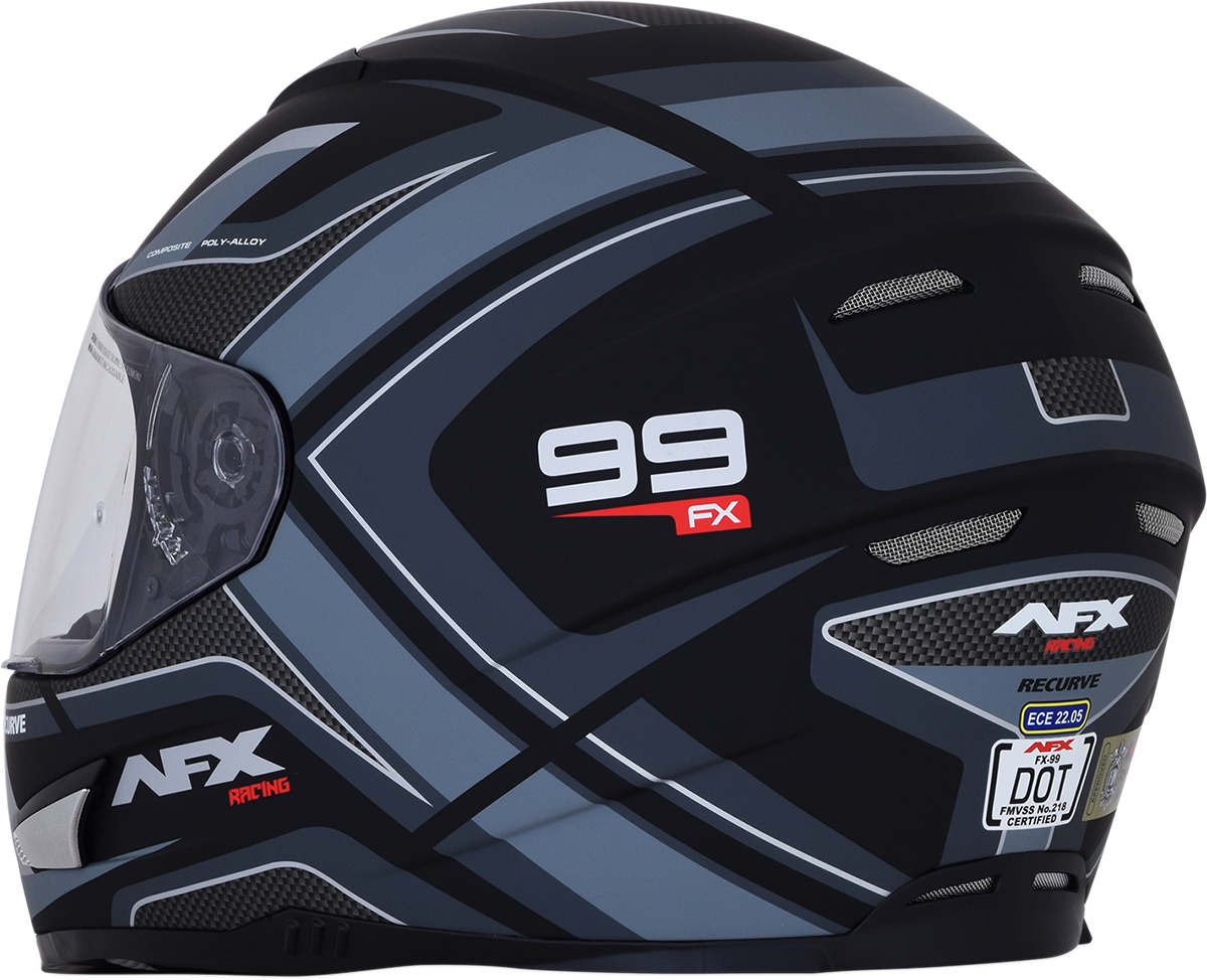 Bill's Exhausts AFX FX-99 Helmet Recurve in matte black and gray, large size, with sleek aerodynamic design.
