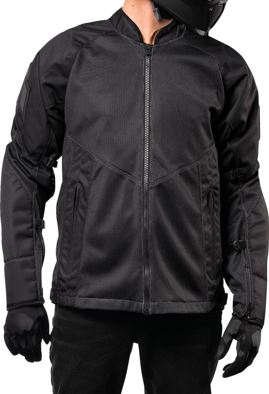 Bill's Exhausts ICON Mesh AF™ Black Jacket, small size, lightweight jacket with mesh panels for ventilation.