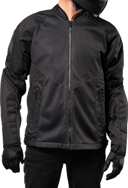 Bill's Exhausts ICON Mesh AF™ Black Jacket, small size, lightweight jacket with mesh panels for ventilation.