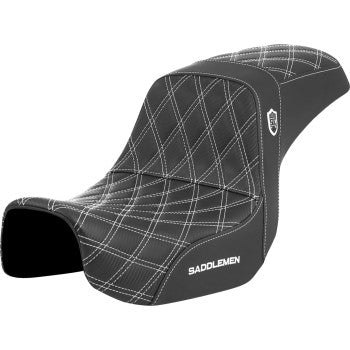 SADDLEMEN Pro Series SDC performance motorcycle seat in white stitch with carbon fiber and lumbar gripper for Dyna '06-'17.