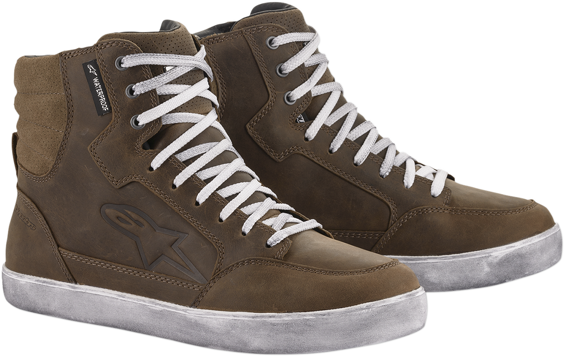 Alpinestars J-6 waterproof women's shoes in brown with US size 10, featuring durable design and secure laces.