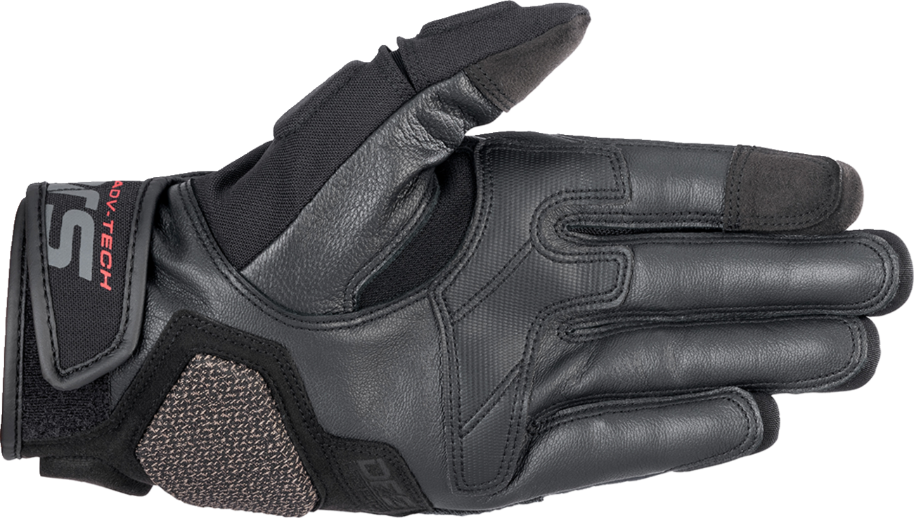 Alpinestars Halo motorcycle gloves in dark blue and black, medium size, featuring protective knuckles and breathable fabric.