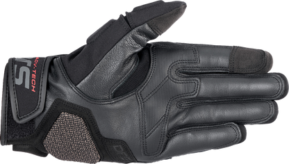 Alpinestars Halo motorcycle gloves in dark blue and black, medium size, featuring protective knuckles and breathable fabric.