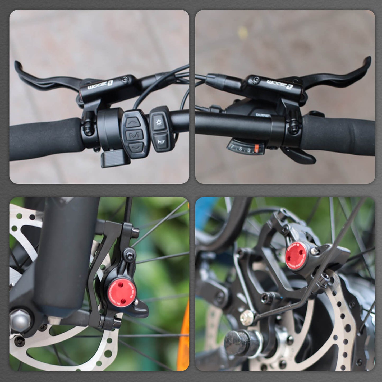 Hycline ZOOM HB-875E/876E electric bike hydraulic disc brake with brake caliper and hydraulic hose, mounted on bike frame.