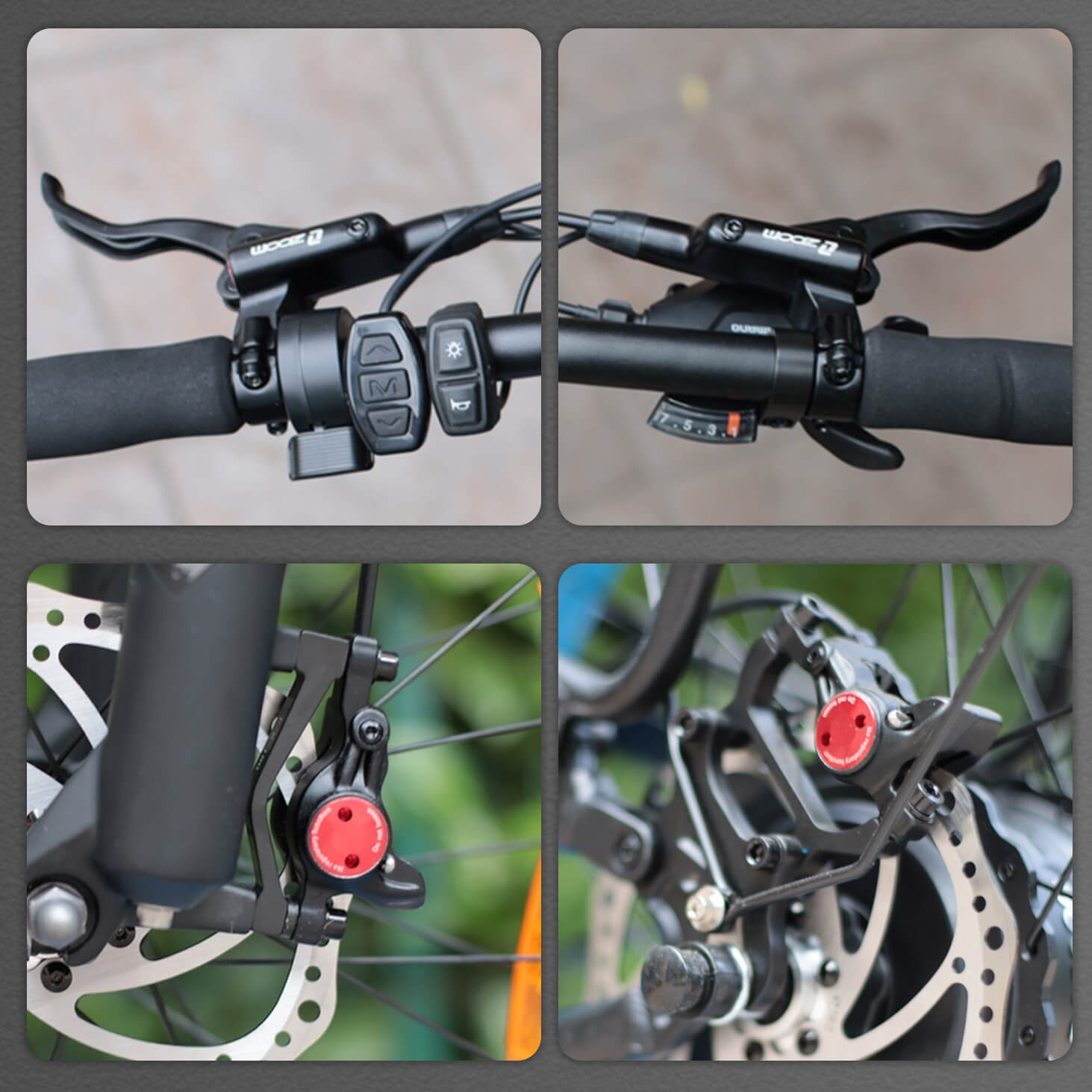 Hycline ZOOM HB-875E/876E electric bike hydraulic disc brake with brake caliper and hydraulic hose, mounted on bike frame.