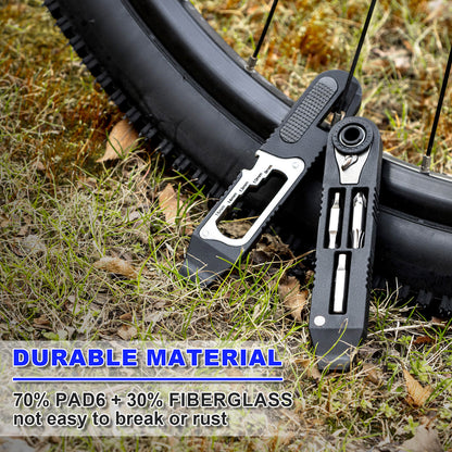Hycline 14-in-1 bike tire repair kit with wrench, lever, screwdriver, corkscrew, and file blade for bicycle maintenance.