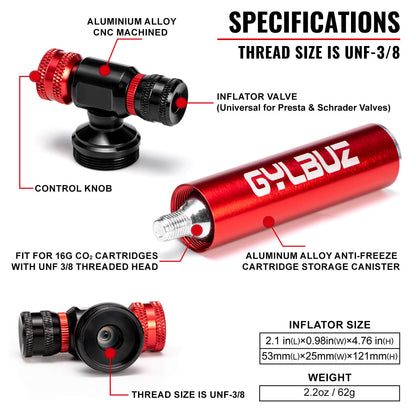 Hycline CO2 bike tire inflator with compact design and quick-release nozzle, suitable for road and mountain bike tires.