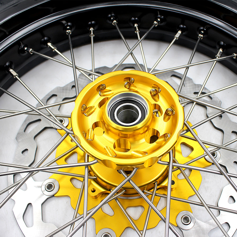 KKE 3.5 & 4.25*17inch Supermoto Rims Tires for SUZUKI RMZ250 2007-2024 RMZ450 2005-2024 Gold - Howling Moto