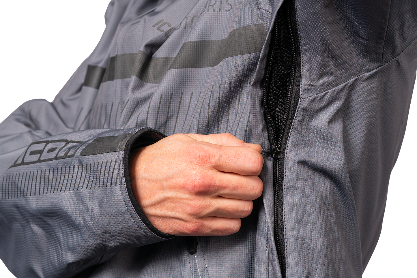 Gray ICON PDX3™ jacket in 2XL size, featuring a sleek design with attention to detail, made by Bill's Exhausts.